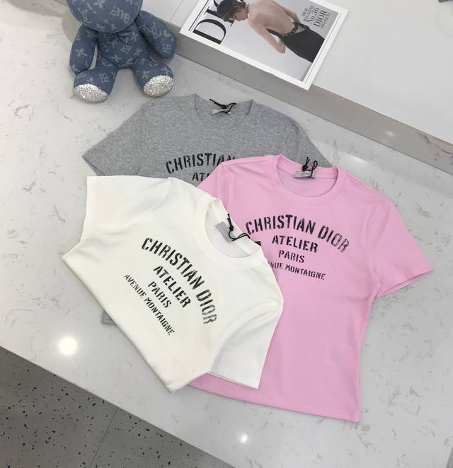 New Custom Sml Chanel ** All-Match Letter Logo High Elastic Short Round Neck T-S