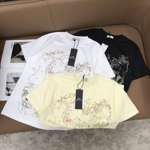 New Custom Sml Dio** Floral Letter Logo Pattern Round Neck Short Sleeve T-Shirt