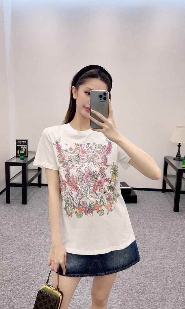 t Dio* 2025 Early Spring Latest Series Round Neck Print Short Sleeve Large Bo