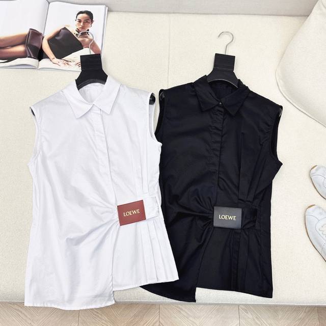 New Models On Sale 25Ss New Shirt With Lapel Pleated Design, Logo Leather Versio