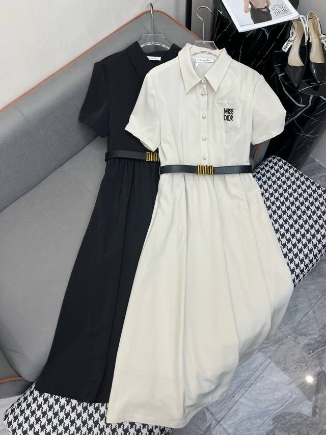 New Release 25Ss New Lapel Shirt Dress With Letter Embroidery Decoration And Bel