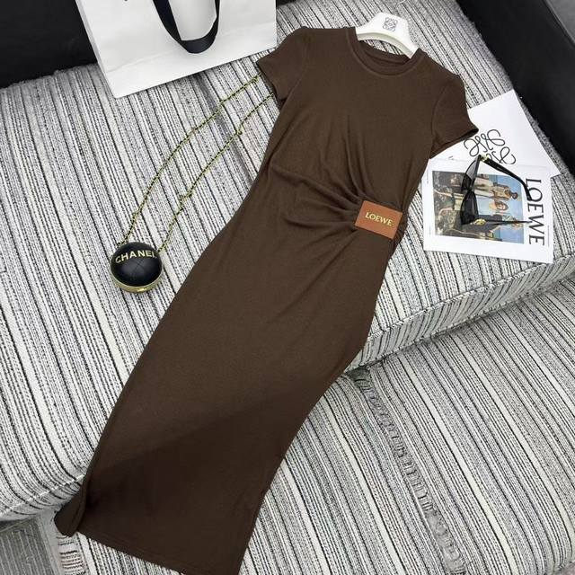 New Release 25Ss New Dress Highly Recommended Pleated Waist Design Letter Leathe