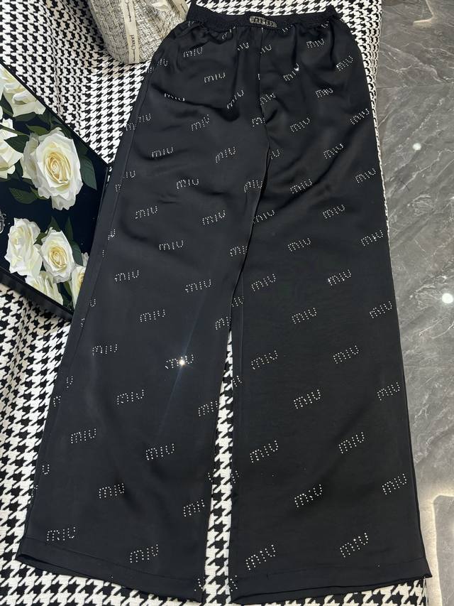 Casual Pants Miaojia 25 Spring And Summer New Full Print Logo Hot Diamond Elasti