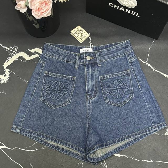 Denim Shorts Loew 25 Spring And Summer New Style Pocket Logo Dark Pattern Jacqua