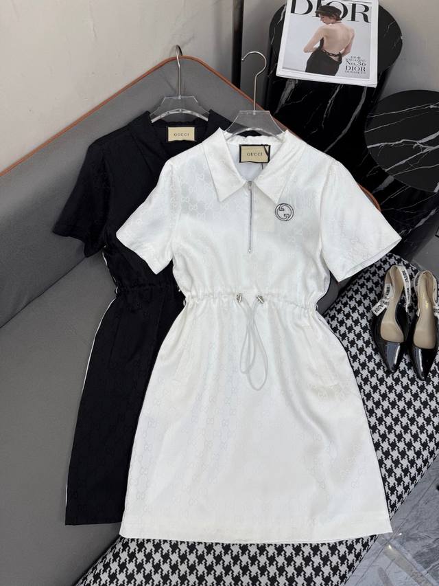 New Release 25Ss New Lapel Dress Waist Drawstring Straight Design Double G Jacqu