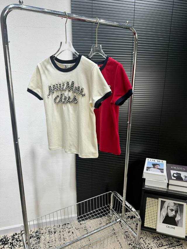 New Models On Sale 25Ss New Short-Sleeved Ribbon Hand-Made Jacquard Logo Word Fu