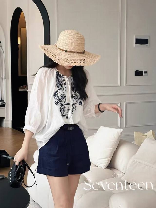 Top Pants Shenzhen Nanyou 2025 Summer New Fashion Contrast Color Flower Embroide