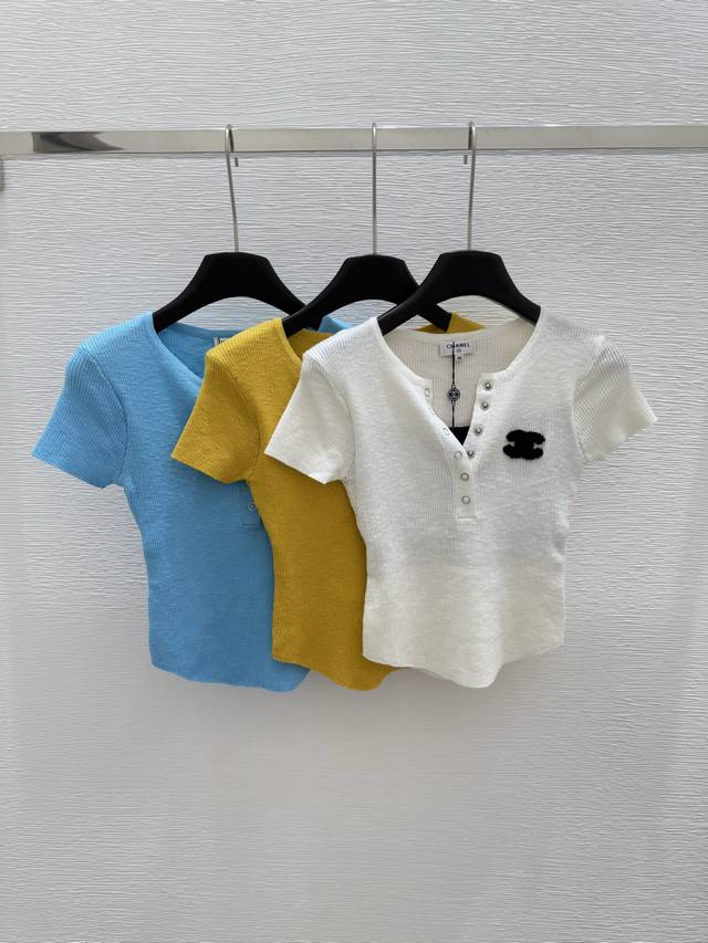 ch Early Spring New Round Neck Fake Two-Piece Knitted Short Sleeve Color Whit