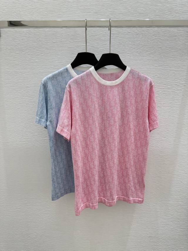 d Early Spring New Round Neck Letter Knitted Short Sleeve Color Pink Blue Siz
