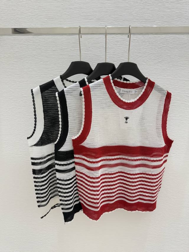 d Early Spring New Round Neck Striped Knitted Vest Color Red Black White Size