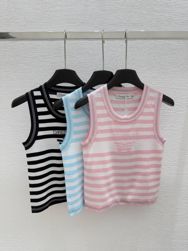 d Early Spring New Round Neck Striped Knitted Vest Color White Pink Black Siz