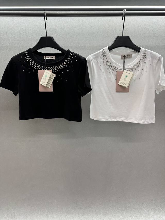 2680 Spring And Summer Mimi* Diamond-Trimmed Short T-Shirt Purely Hand-Sewn,