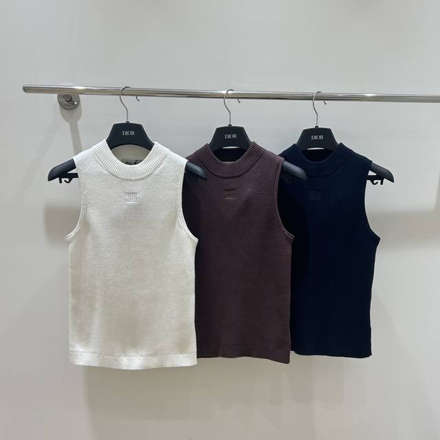 New Women's Clothing Miumiu Half-High Collar Sleeveless Vest Simple And Elegant