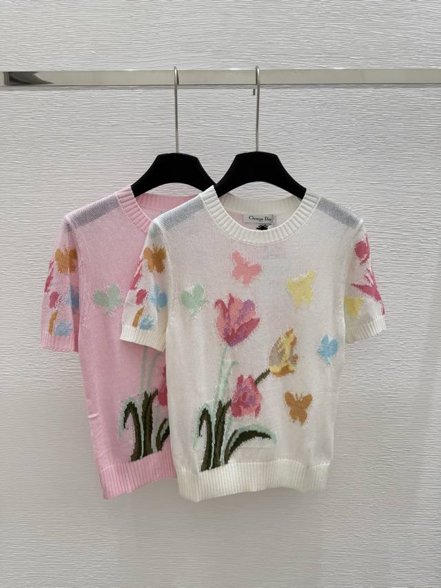 d Hot Sale Round Neck Printed Knitted Short Sleeves Color White Pink Size 36.