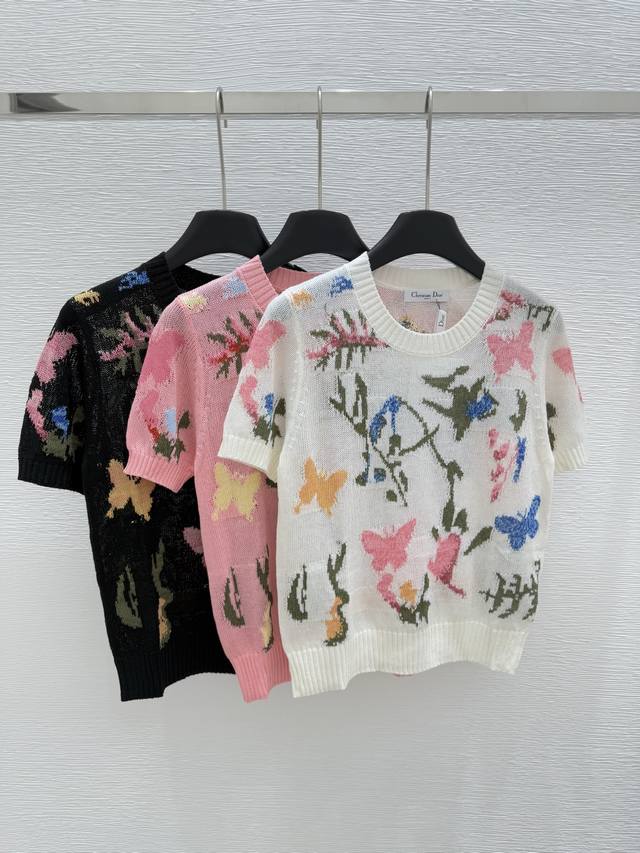 d Hot Sale Round Neck Printed Knitted Short Sleeves Color White Pink Black Si