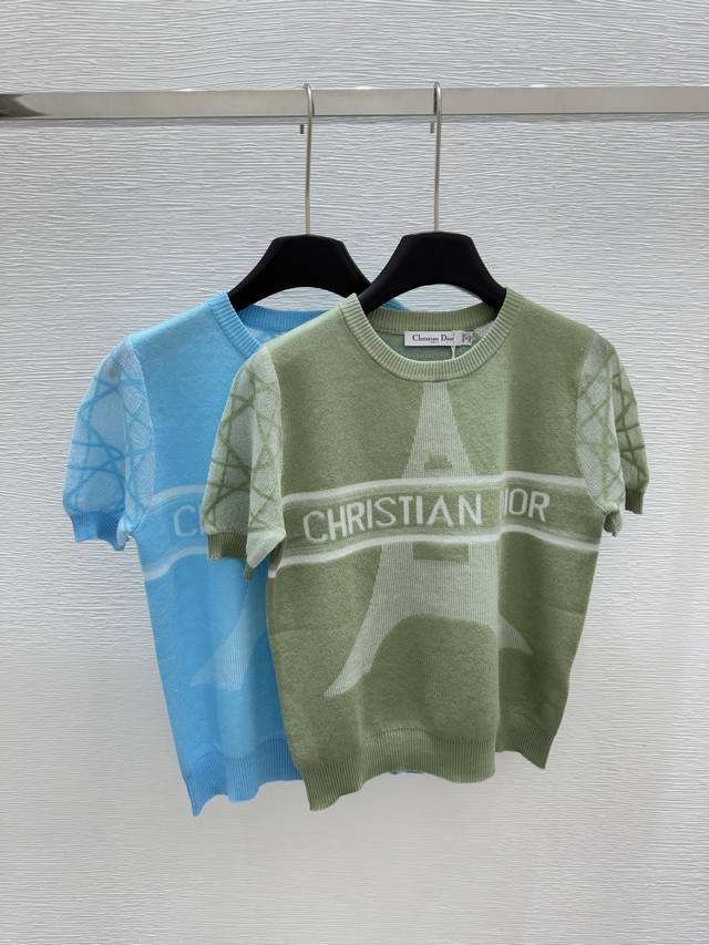 d Early Spring New Round Neck Five-Pointed Star Knitted Short Sleeve Color Bl