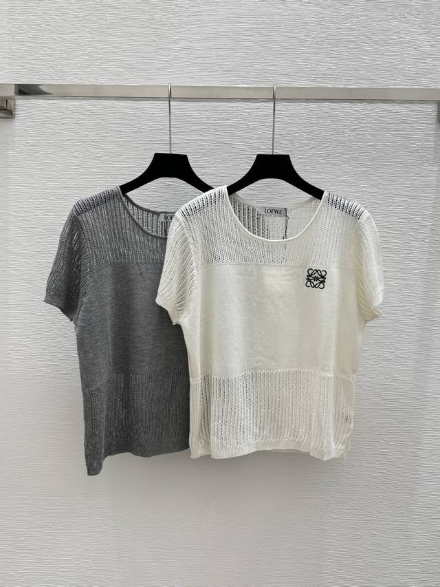 lo New Summer Hollow Simple Round Neck Knitted Short Sleeves Color White Gray