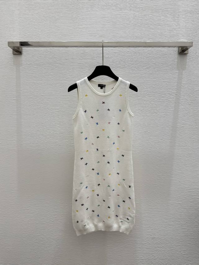 ch New Summer Style Bird Logo Embroidered Round Neck Knitted Vest Dress Color