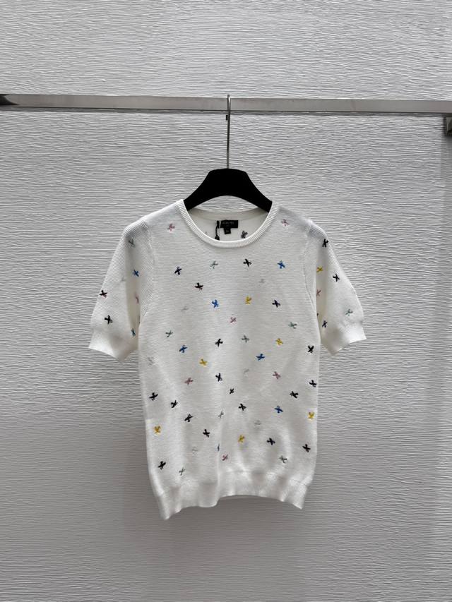 ch New Summer Style Bird Logo Embroidery Round Neck Knitted Short Sleeves Col