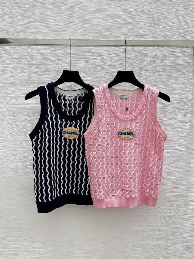 ch Summer New Wave Contrast Round Neck Knitted Vest Color Pink Black Size 36.