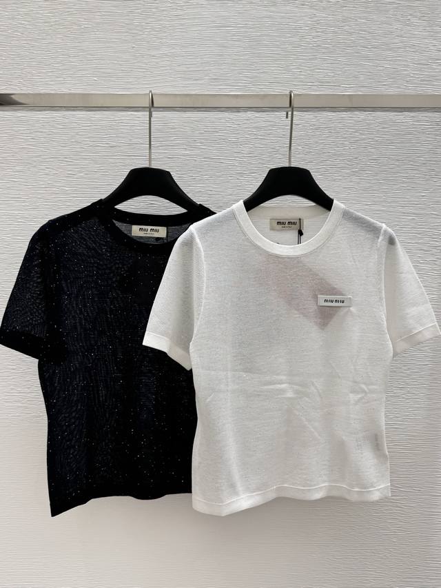 m Home Summer New Pure Color Simple Beaded Round Neck Knitted Short Sleeve Co