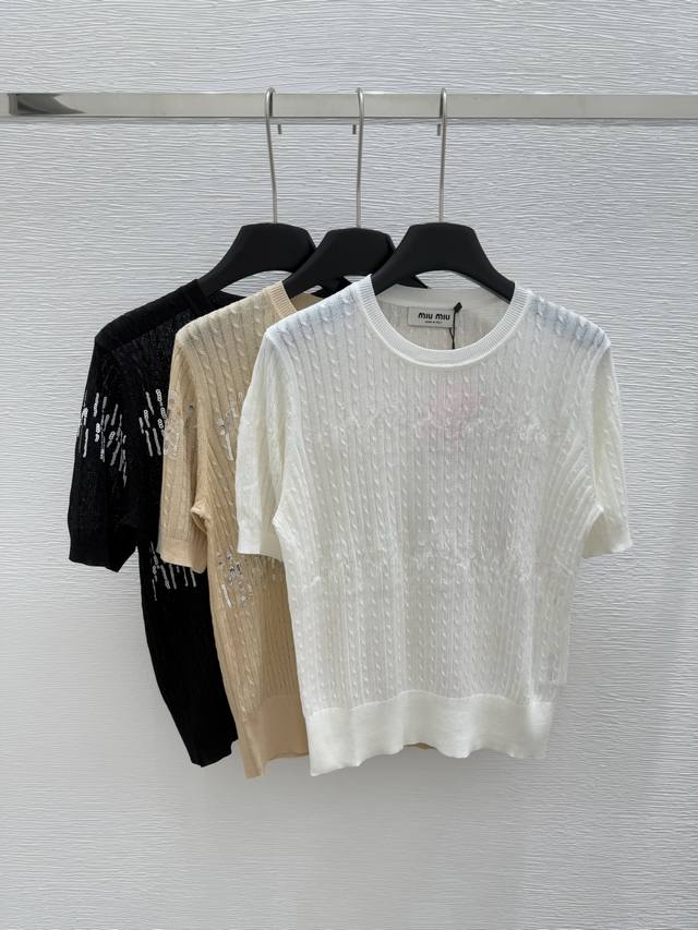 m Early Spring New Round Neck Sequin Knit Dx Color White Yellow Black Size 36