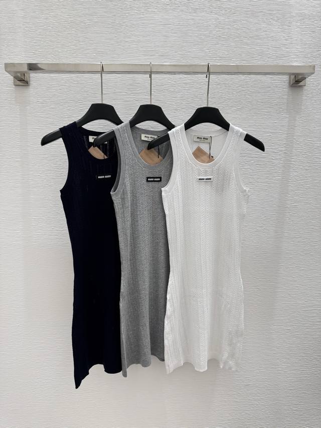 m Home Summer New Style Pure Color Simple Hollow Round Neck Knitted Vest Dres