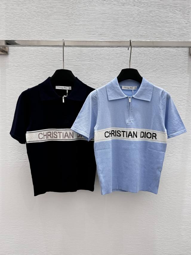 d Home Summer New Letter Lapel Knitted Short Sleeve Color Blue Black Size 36.