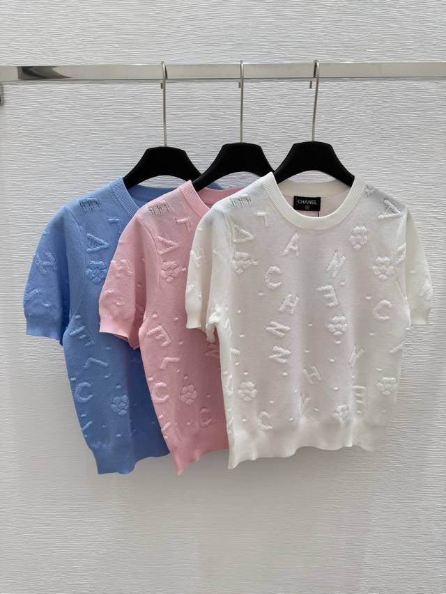 ch Early Spring New Round Neck Embroidery Knitted Short Sleeve Color White Pi