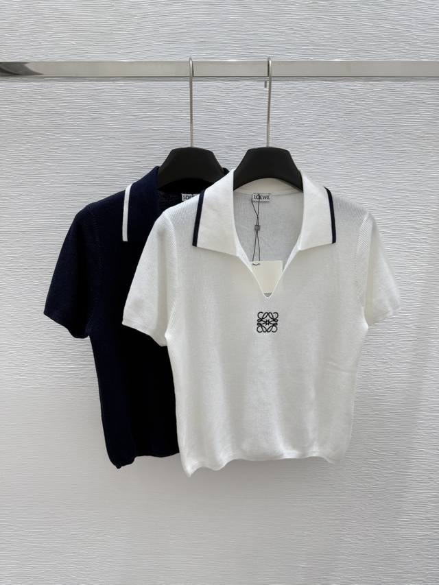 lo's Early Spring New Style Lapel Knitted Short Sleeves Color White Royal Blu