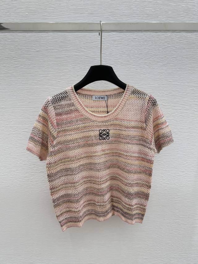 lo's Early Spring New Round Neck Striped Knitted Short Sleeves Color Red Size