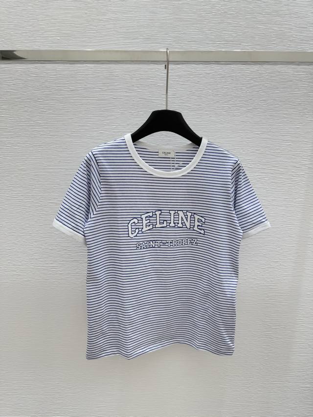 ce Early Spring New Round Neck Striped Knitted Short Sleeve Color Blue Size 3