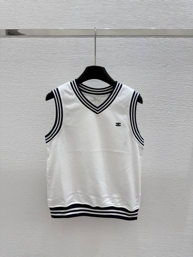 ce Early Spring New Round Neck Striped Knitted Vest Color White Size 36.38.40