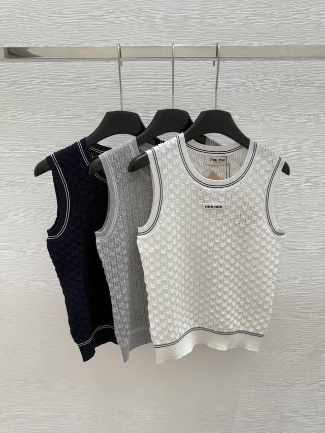 m Early Spring New Round Neck Hollow Knitted Vest Color White Gray Black Size