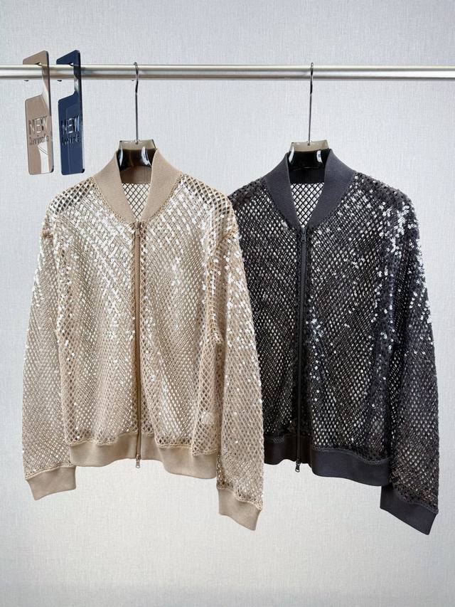 bc Sequined Zipper Cardigan 10% Mulberry Silk 90% Linen Linen Is The Main Ing
