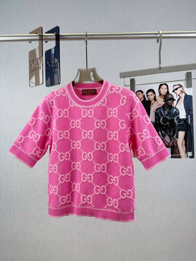 Double G Contrast Color Jacquard Short Sleeves 85% Cotton 9% Fiber 6% Nylon Thre