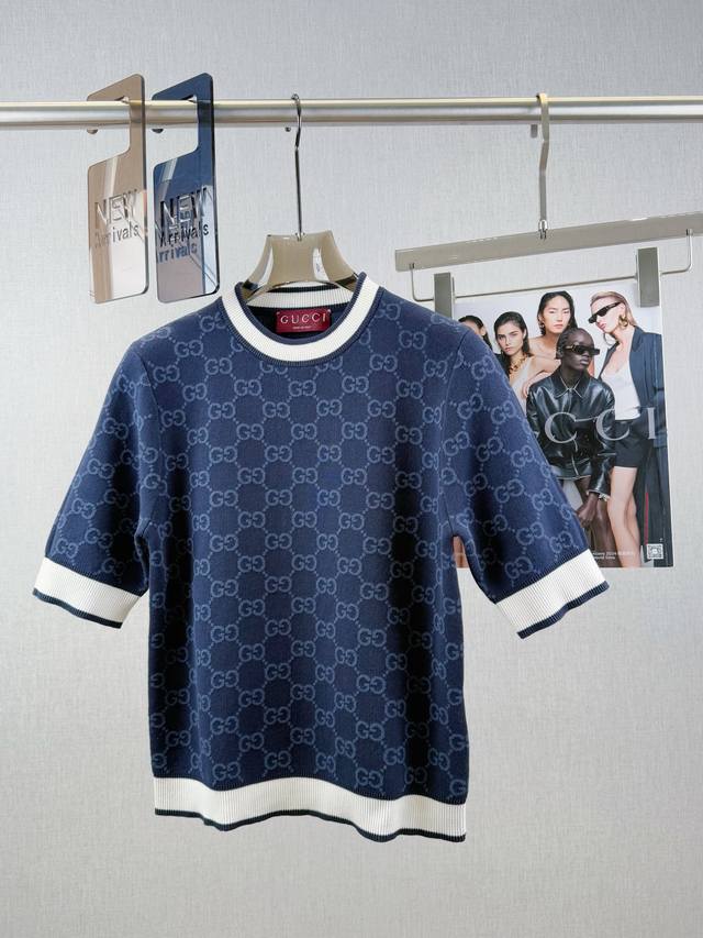 Double G Contrast Color Jacquard Short Sleeves 85% Cotton 9% Fiber 6% Nylon Full