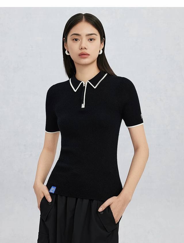 er Lapel Half-Zip Short-Sleeved Model Picture