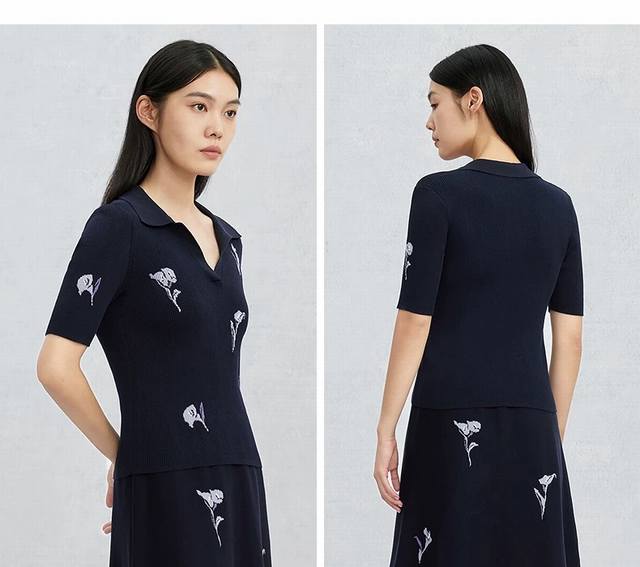 er Floral V-Neck Short-Sleeved Model Picture
