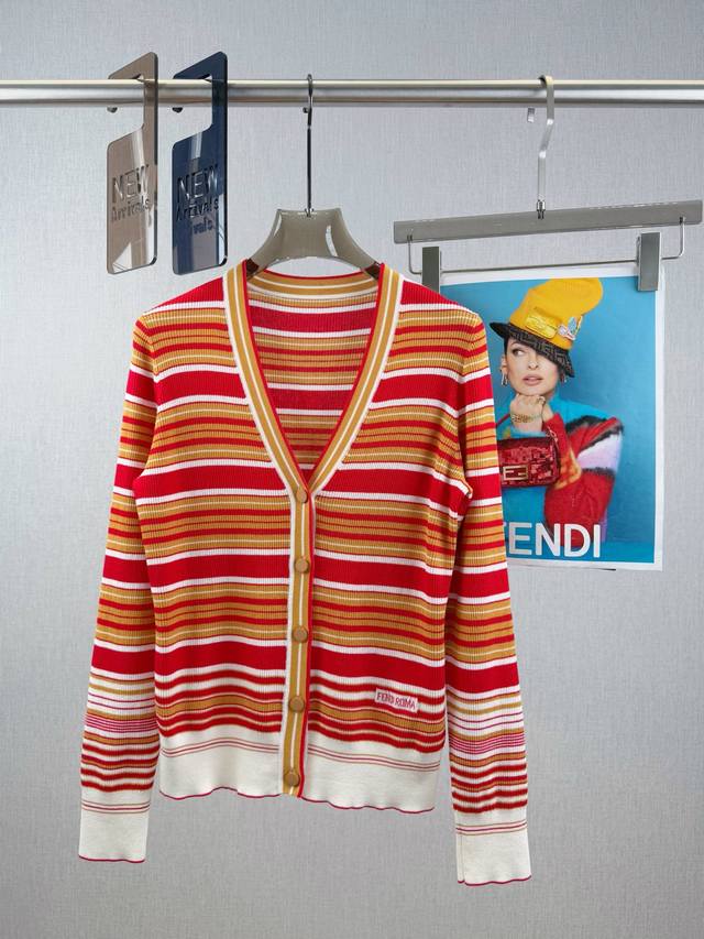 Fenjia V-Neck Colorful Striped Cardigan 62% Tencel 33% Viscose 5% Linen The Raw