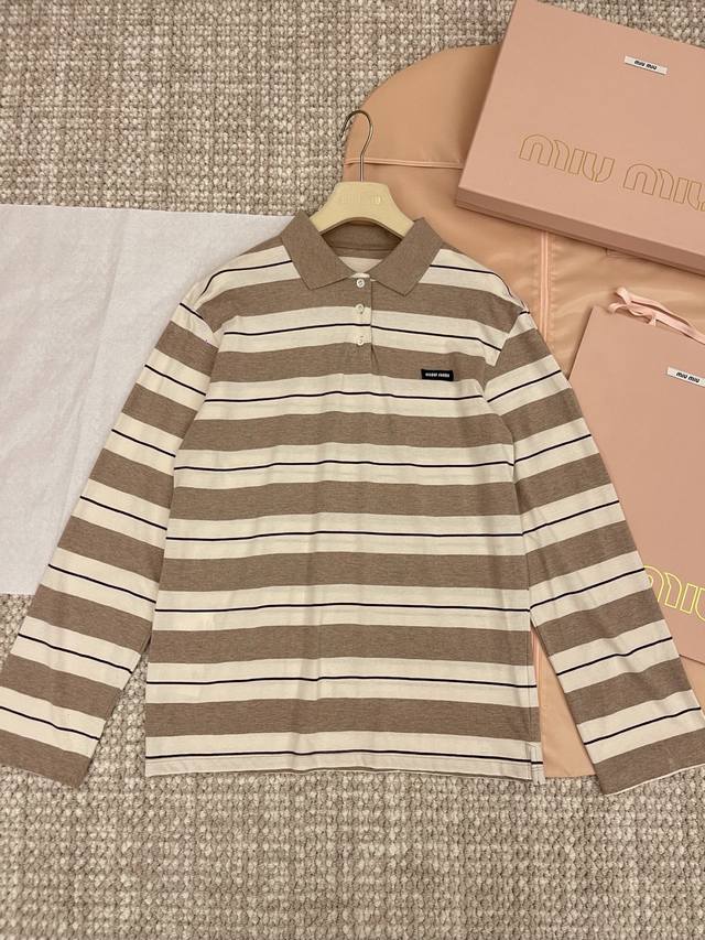 miumi 25Ss New Product Online Oatmeal Striped Contrast Striped Short-Sleeved