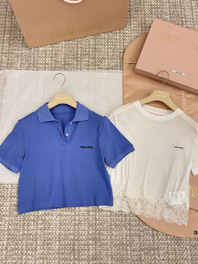miumi 25Ss New Product Online Blue I Lapel Short-Sleeved T-Shirt Yb 1:1 Devel