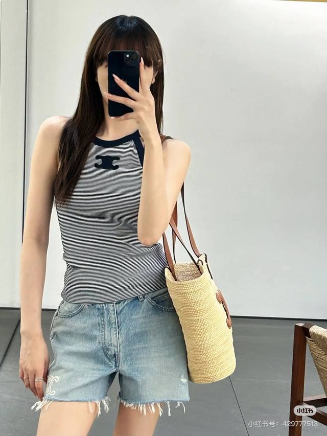 25Ss Navy Blue Striped Jersey Vest Cotton Vest Is Stretchy And Comfortable Sm