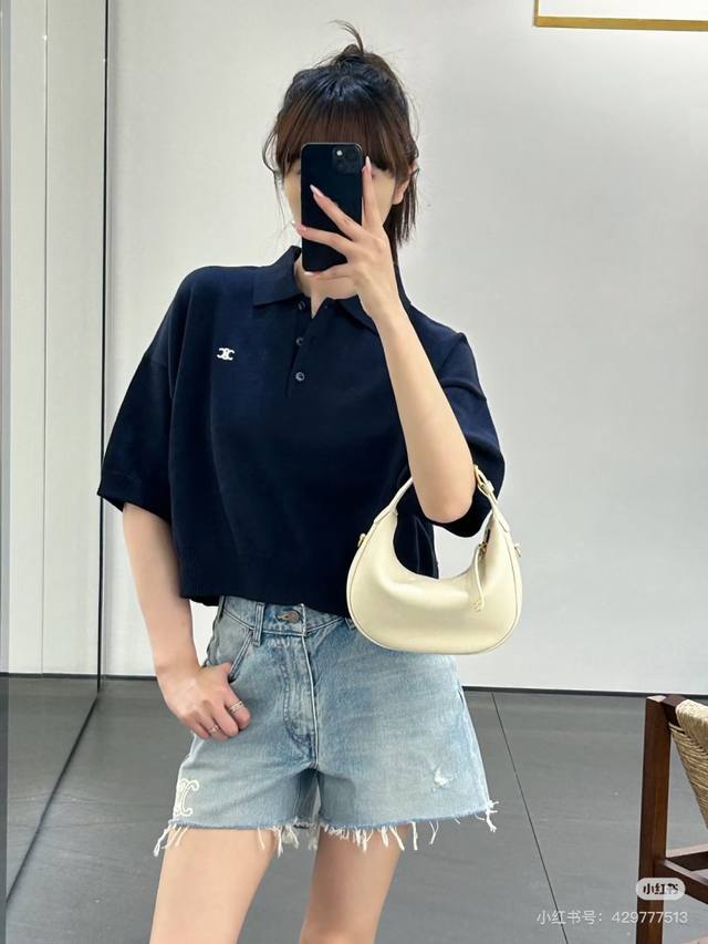 25Ss New Classic Arc De Triomphe Embroidered Blue Denim Shorts Sml