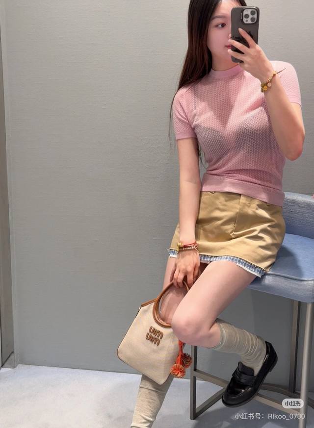 25 New Candy Color Ultra-Thin Cashmere Hollow Short-Sleeved Sweater Sml