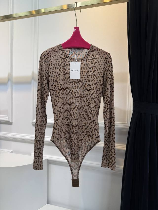 vltn Full Body V Flocking Letter Jumpsuit Slightly Transparent Long-Sleeved J