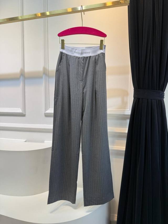 a.Wang Logo Elastic Waist High Waist Pleated Trousers These Cotton Blend High