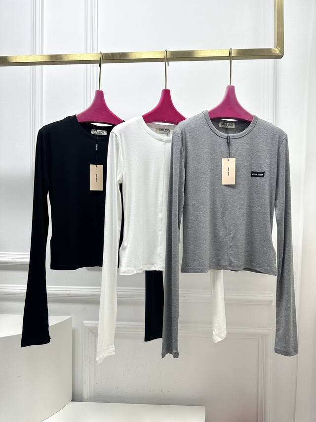 Size Sml Miu Label Long-Sleeved Bottoming Shirt High Elastic Texture Skin-Friend