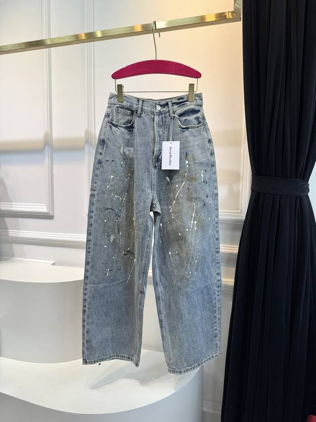 acne Studios 25Ss Ink-Splashed Mud-Dyed Loose High-Waisted Pants Handmade Gra