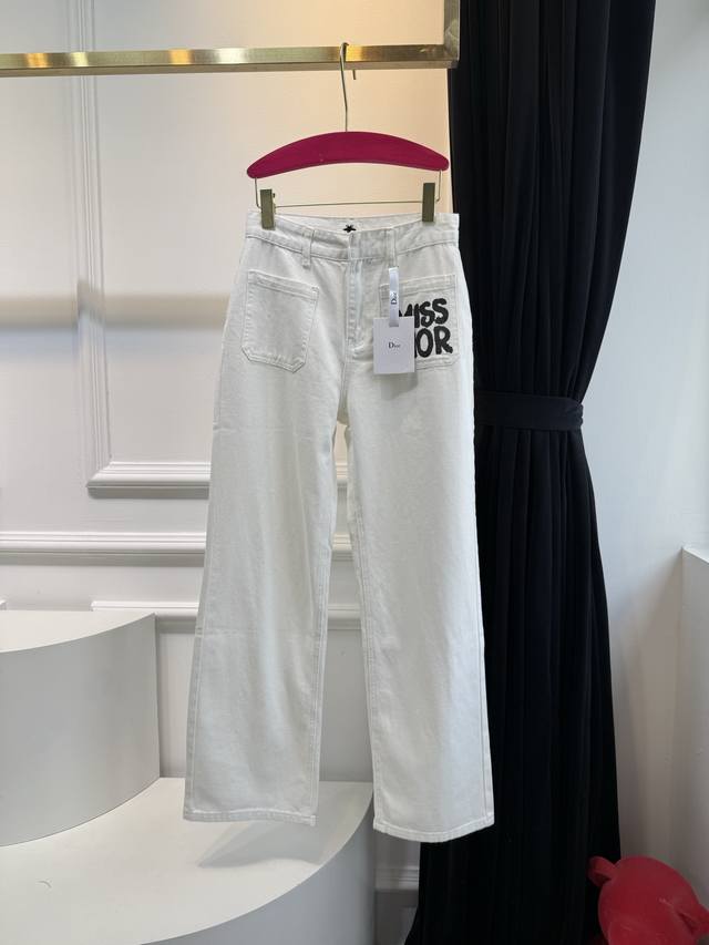dio* Miss Dior Printed Pocket Jeans Are Clean And Fresh. The White Denim High